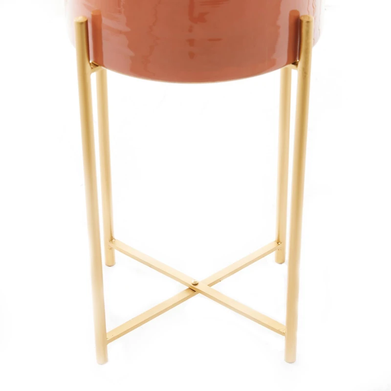 CosmoLiving by Cosmopolitan Set of 2 Orange Iron Contemporary Planter, 24" x 12" x 15"