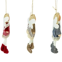 Angel Doll with Wings Christmas Ornaments - 6" - Red  Brown and Blue - Set of 3