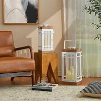 Glitzhome® White Modern Square Metal & Wood Lanterns Set