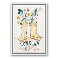 Slow Down Enjoy Life White Floating Framed Canvas Wall Art