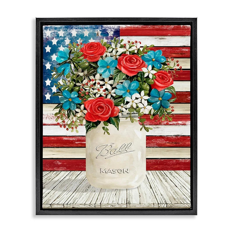 Stupell Industries Americana Flag Festive Bouquet Floater Framed Art
