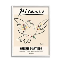 Stupell Industries Classical Abstract Picasso Peace Dove Bird Linework in White Frame Wall Art