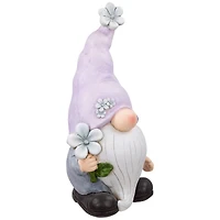 18" Gnome with Purple Hat & Flower Outdoor Garden Statue