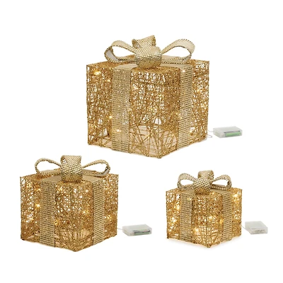 Gold LED Wrapped Presents Display Set