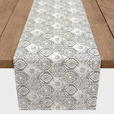 Gray Boho Tile 16" x 72" Cotton Twill Runner