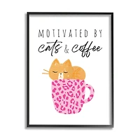 Stupell Industries Cats and Coffee Motivation Pink Cheetah Print Mug Framed Wall Art