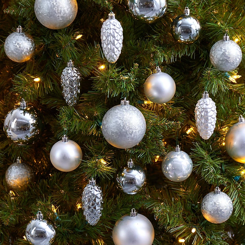 23ct. Silver Shatterproof Lux Christmas Ornament Set