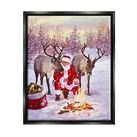 Stupell Industries Santa & Reindeer Bonfire Scene Framed Floater Canvas Wall Art