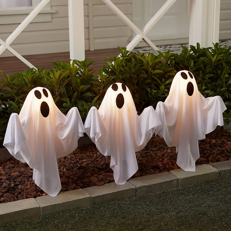 30" LED Lighted White Ghost Outdoor Halloween Lawn Stakes Set, 6ct.