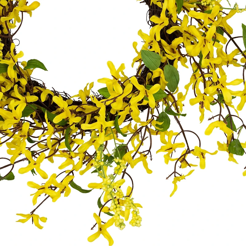 24" Yellow Forsythia & Berry Floral Spring Wreath