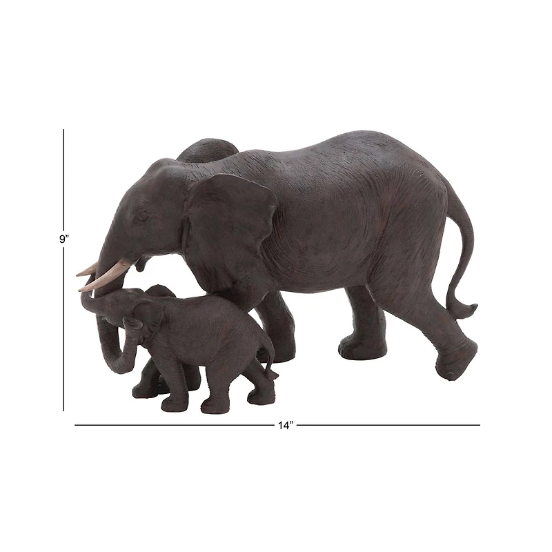 14" Dark Brown Eclectic Elephant Sculpture