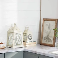 Set of 2" White Wood Coastal Lantern, 19", 12"