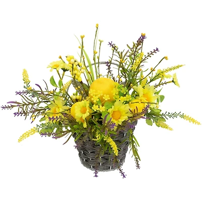 12" Lemon & Daisy Spring Hanging Wall Basket
