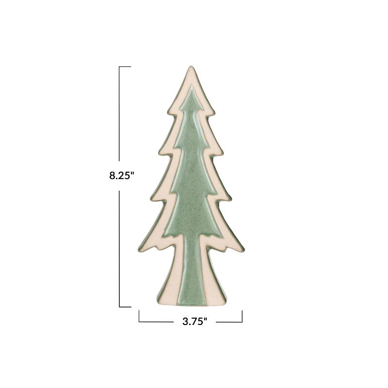 Hello Honey® 8.25" Unglazed & Green Reactive Glaze Stoneware Tree Décor Accent
