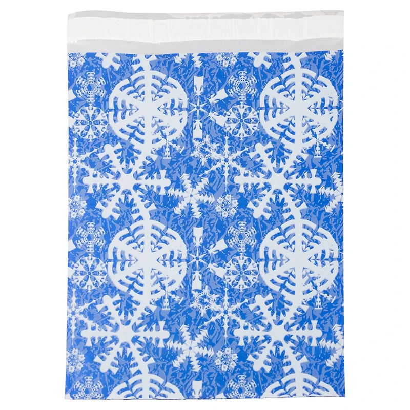 JAM Paper Blue & White Snowflakes Open End Catalog Premium Foil Envelopes