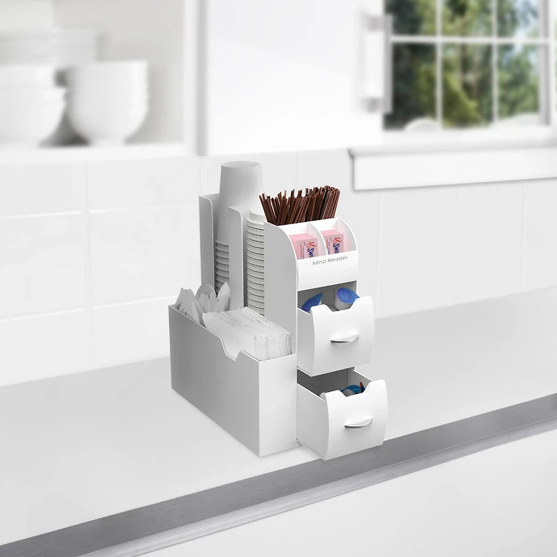 Mind Reader White Coffee Condiment and Accessories Caddy Organizer