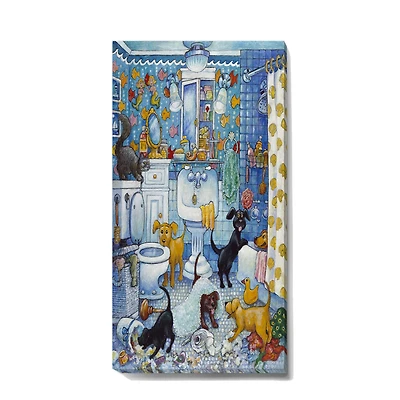 Designart Vintage More Bathroom Pups Premium Canvas Wall Art