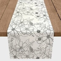Hand Drawn Flowers Outdoor Table Runner