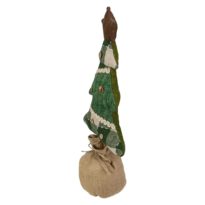 17.5" Tan & Green Rustic Multi-Fabric Standing Christmas Tree Tabletop Décor