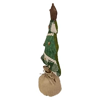 17.5" Tan & Green Rustic Multi-Fabric Standing Christmas Tree Tabletop Décor