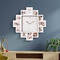 American Art Decor Picture Frame Collage Clock 12 Photo Display Slots White, 20" x 20"