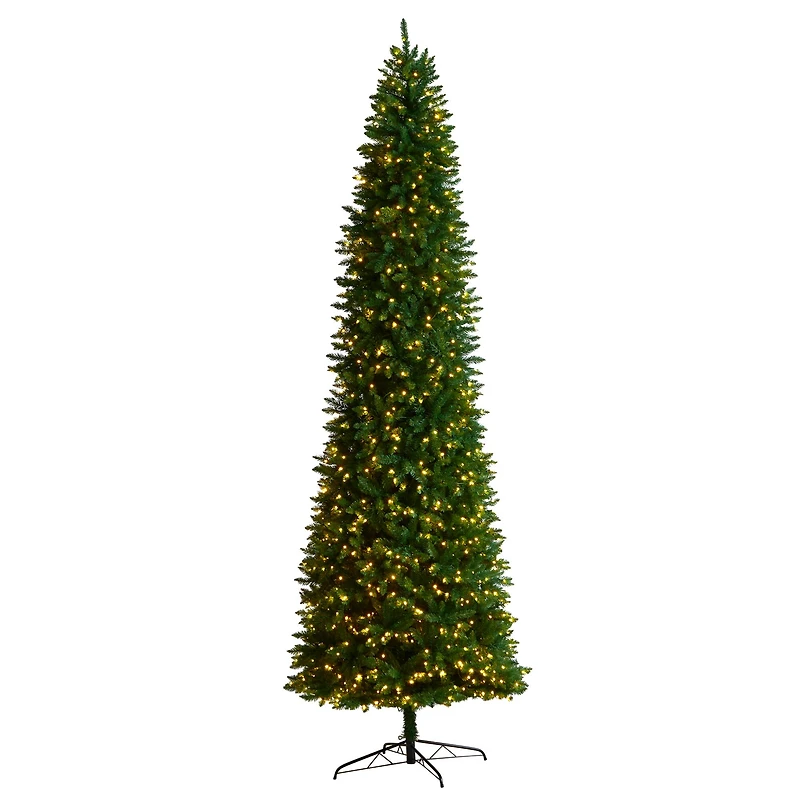 11ft. Pre-Lit Slim Green Mountain Pine Artificial Christmas Tree, Clear LED Lights