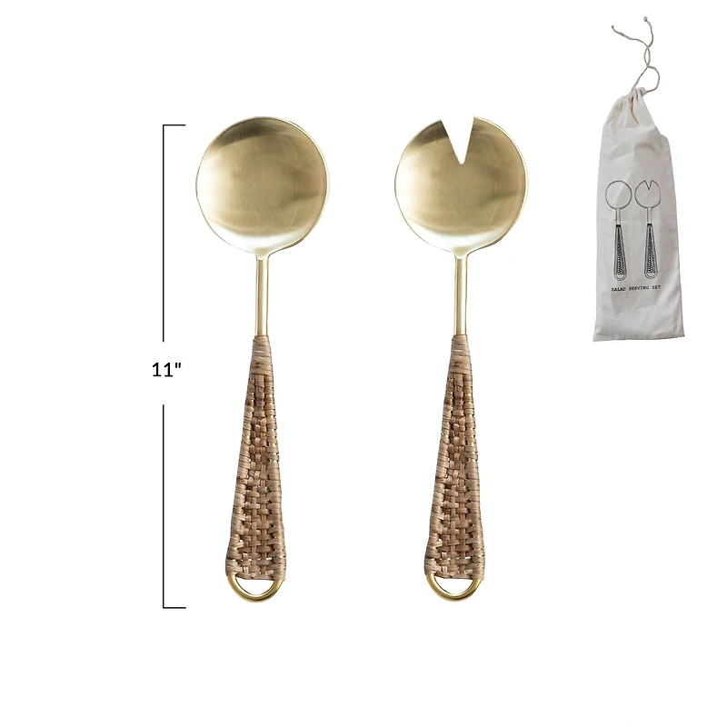 Hello Honey® Rattan Wrapped Stainless Steel Salad Server Utensil Set