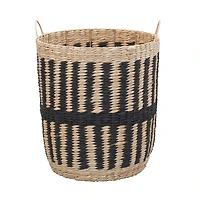 Household Essentials 20" Black & Natural Cattail & Paper Pillar Basket