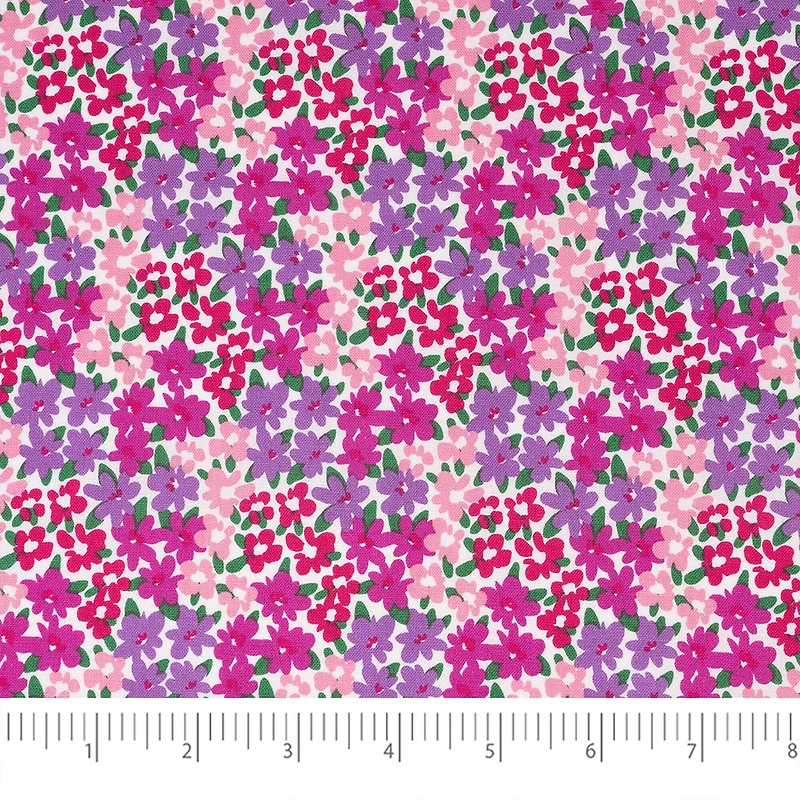 SINGER Ditsy Purple Floral On White Cotton Fabric