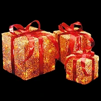 Holiday Gold & Red Sisal Gift Box Set Clear Lights