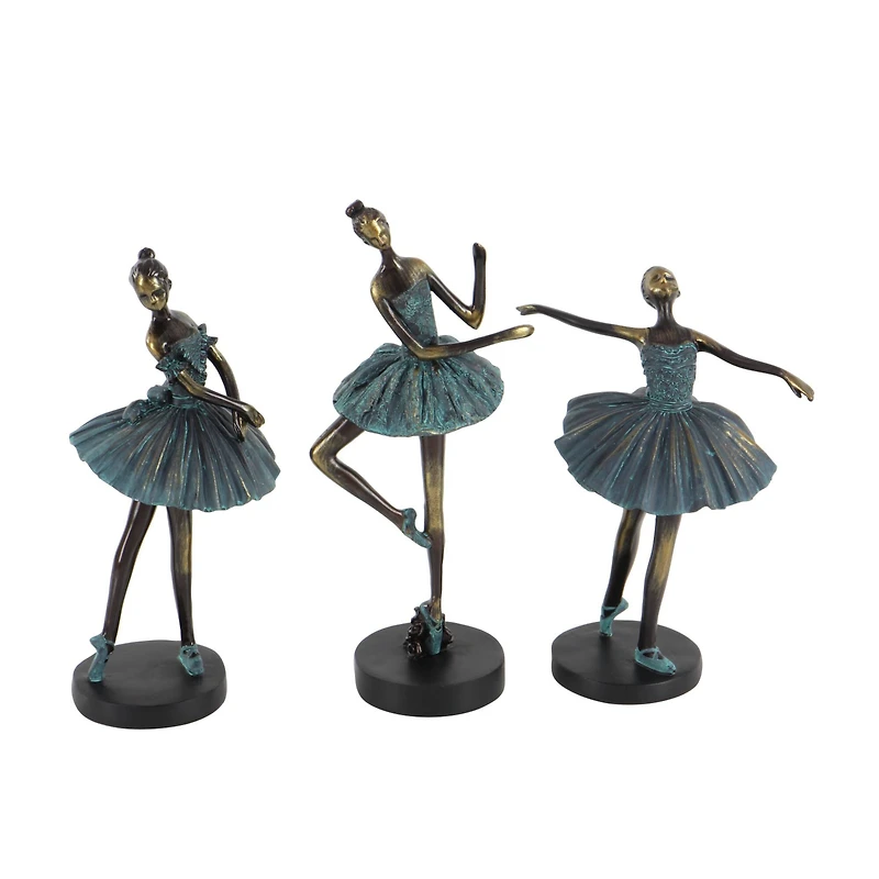 Set of 3 Teal Polystone Traditional Dancer Sculpture