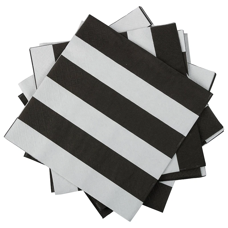 JAM Paper Black Stripe Medium Lunch Napkins, 16ct.