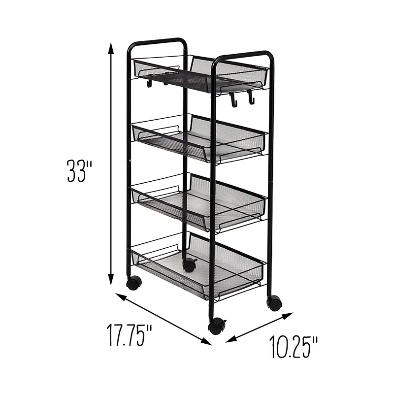 Honey Can Do Black 4-Tier Metal Rolling Cart with Trays