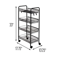 Honey Can Do Black 4-Tier Metal Rolling Cart with Trays