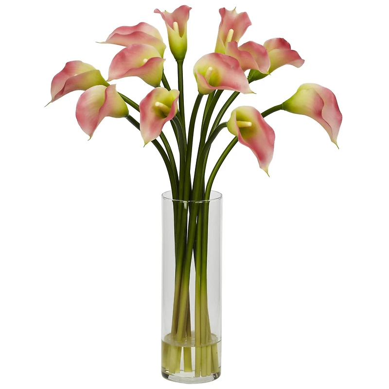 20" Pink Mini Calla Lily In Glass Cylinder Vase