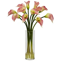 20" Pink Mini Calla Lily In Glass Cylinder Vase