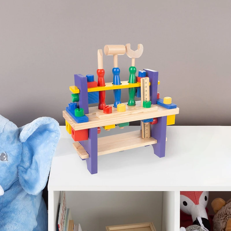 Toy Time Kids Wood Tabletop Workbench & Tool Set