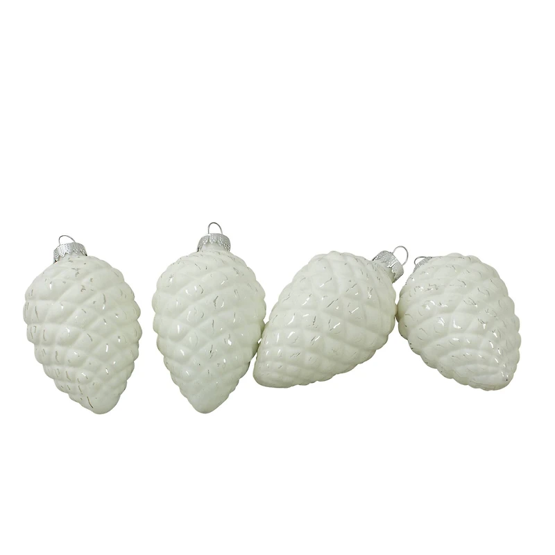 4ct. 3" Matte White & Silver Glass Pinecone Ornaments