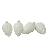 4ct. 3" Matte White & Silver Glass Pinecone Ornaments