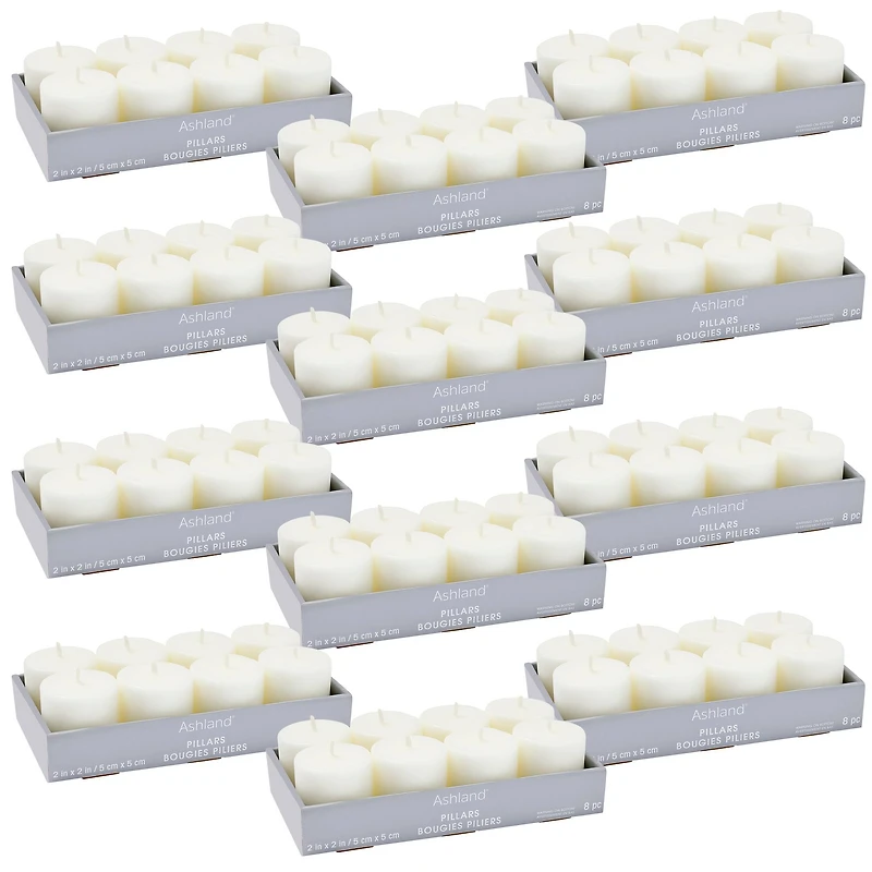 12 Packs: 8 ct. (96 total) Basic Elements™ White Pillar Candles Value Pack by Ashland®