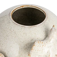 Hello Honey® 10.25" Cream with Reactive Glaze Birds Stoneware Vase