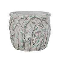 Hello Honey® 9.75" Distressed Green Embossed Floral Cement Planter