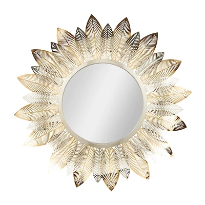 Gold Metal Abstract Layered Leaf Wall Mirror with Flower Shape