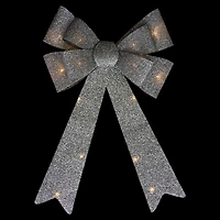 24" LED Lighted Silver Tinsel Bow Christmas Decoration
