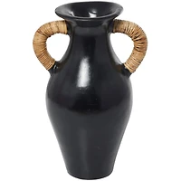 21" Black Ceramic Jug with Rattan Wrapped Handles