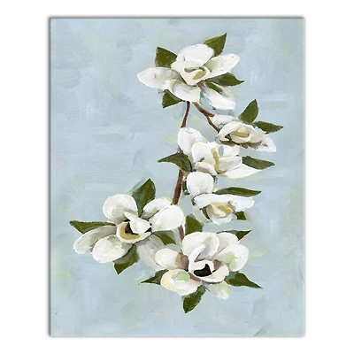 Magnolias On Blue 16" x 20" Canvas Wall Art