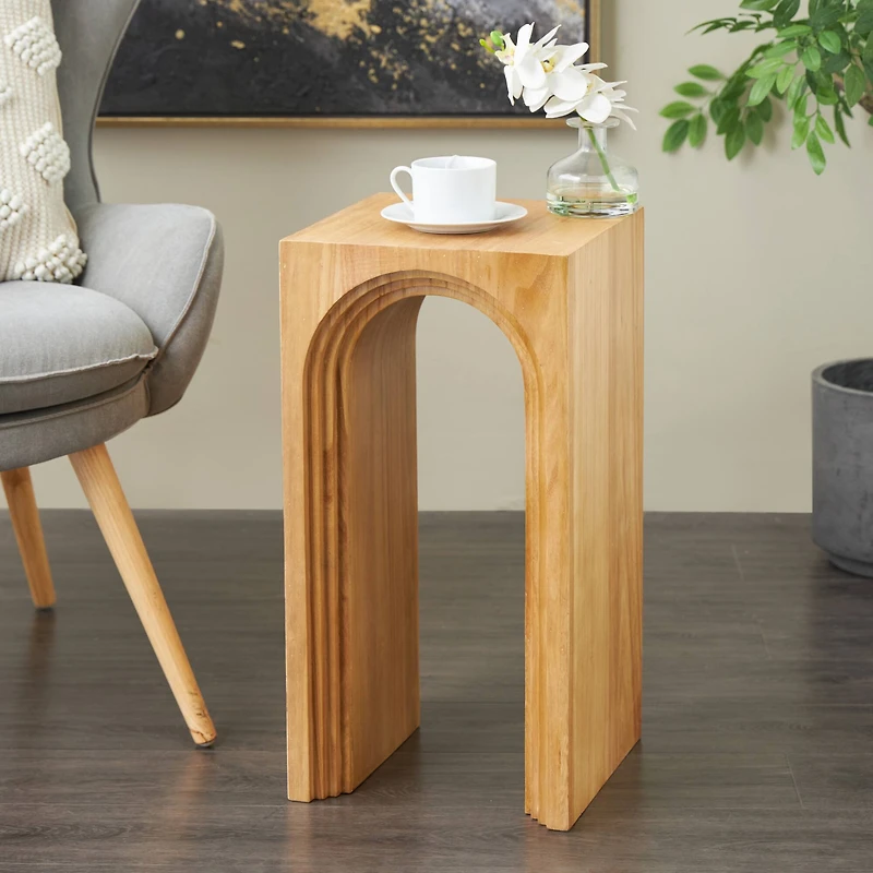 23.5" Brown Wood Cutout Arch Side End Accent Table