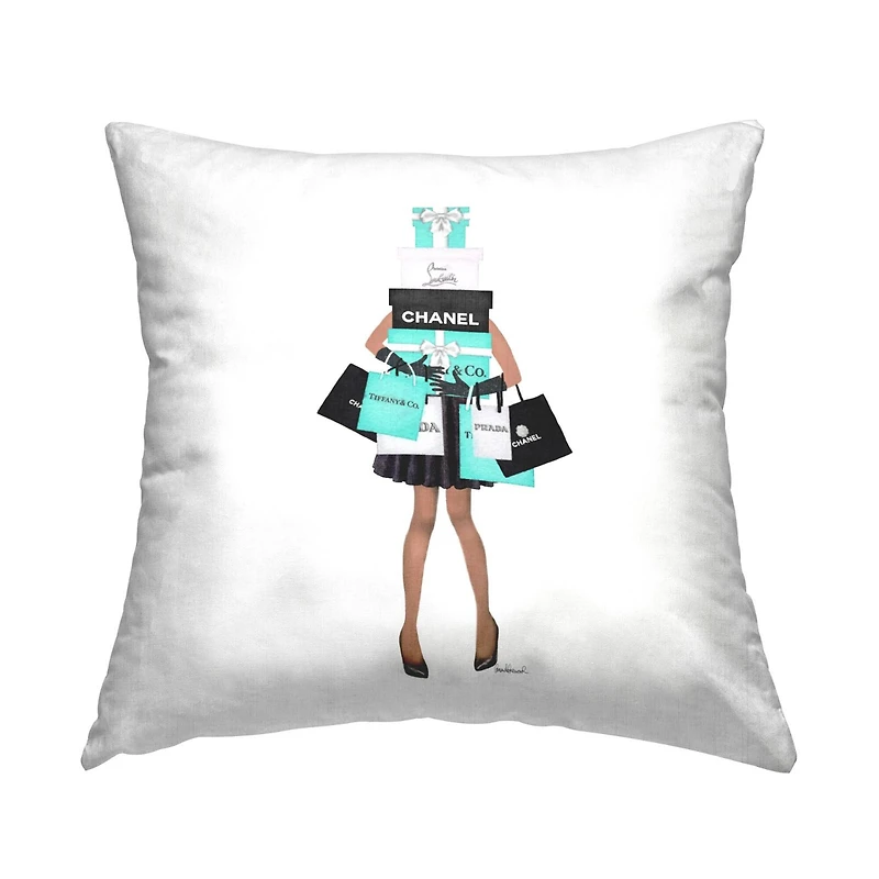Stupell Industries Fashionista Woman Shopping Designer Glam Bags Throw Pillow, 18" x 18"