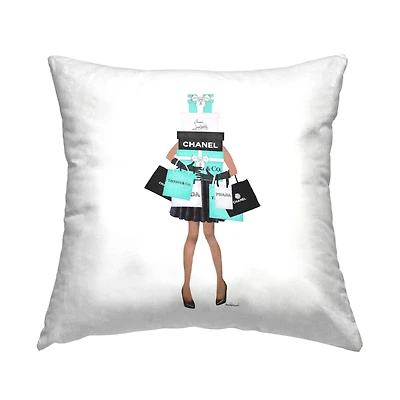 Stupell Industries Fashionista Woman Shopping Designer Glam Bags Throw Pillow, 18" x 18"