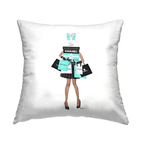 Stupell Industries Fashionista Woman Shopping Designer Glam Bags Throw Pillow, 18" x 18"